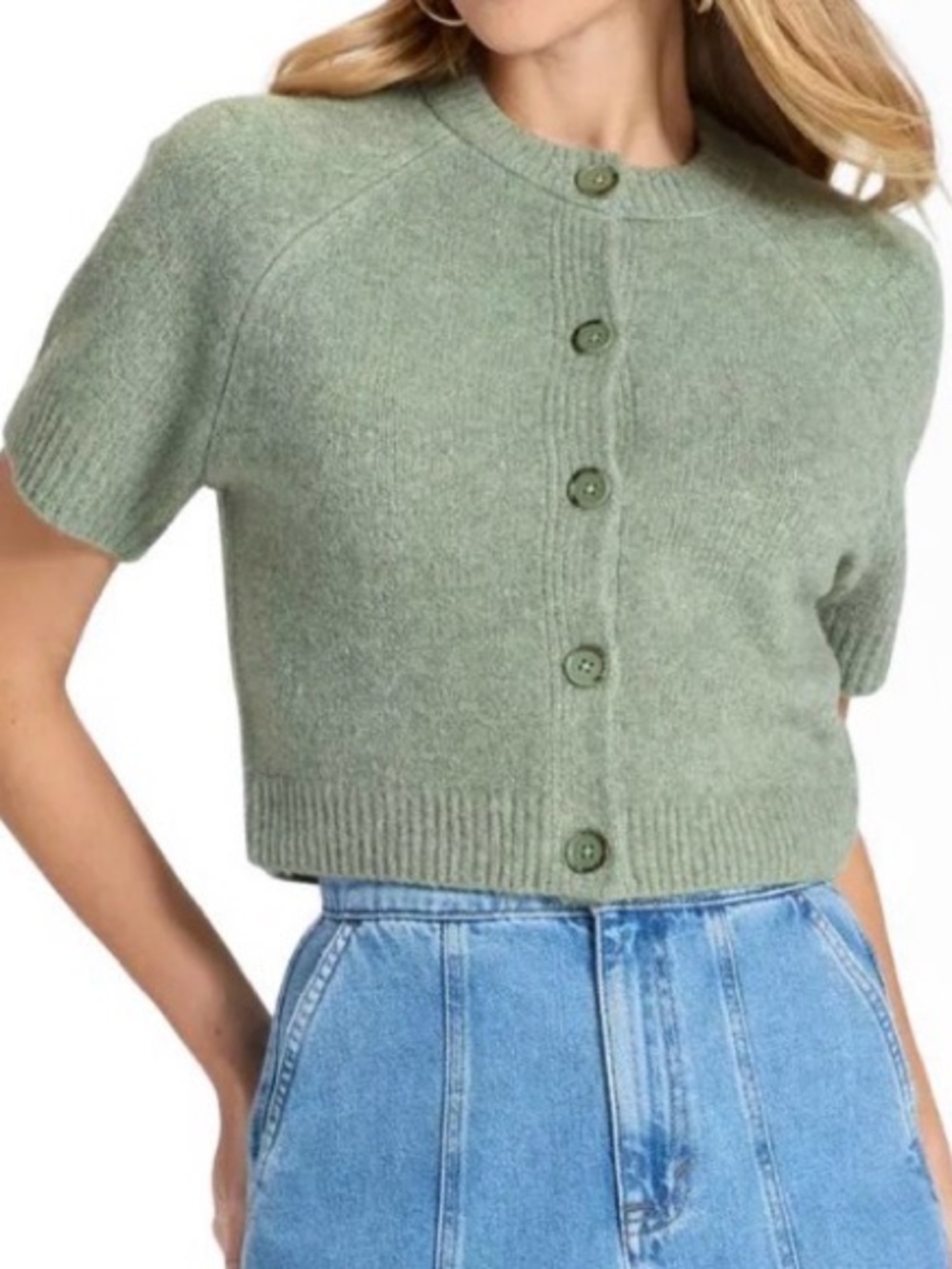 🩷 Viral Universal Thread Olive Green Short Sleeve Button Cardigan Size L.